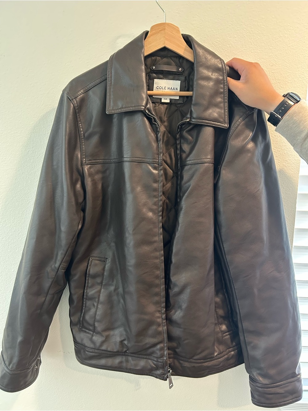Cole Haan Men's Dark Brown Leather Bomber Jacket
